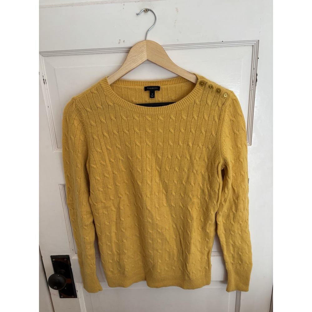 Talbots Women's Yellow Cable Knit‎ Lambswool Blend Crew Neck Sweater Size Medium